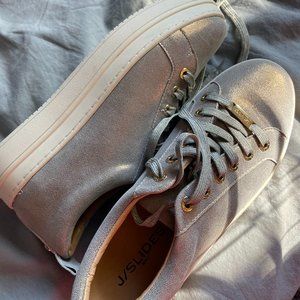 J/Slides Women's Noca Leather Platform Sneakers in Bronze Metallic